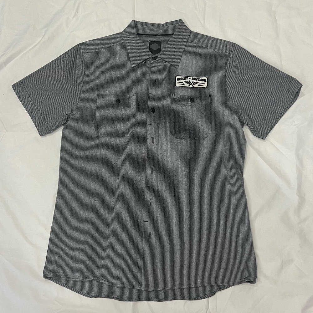 Harley Davidson Striped Button Down Short Sleeve Shirt With Pockets
